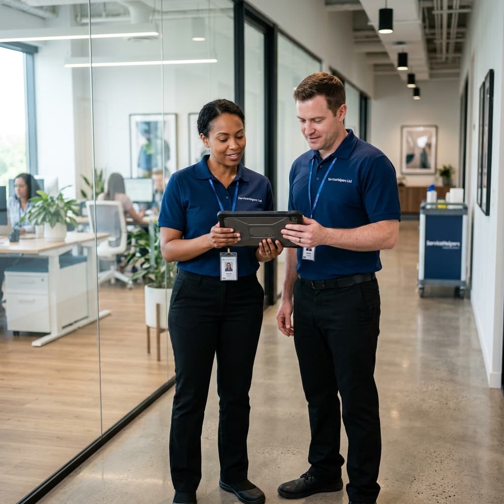 HHHT team members reviewing a digital checklist on a tablet.